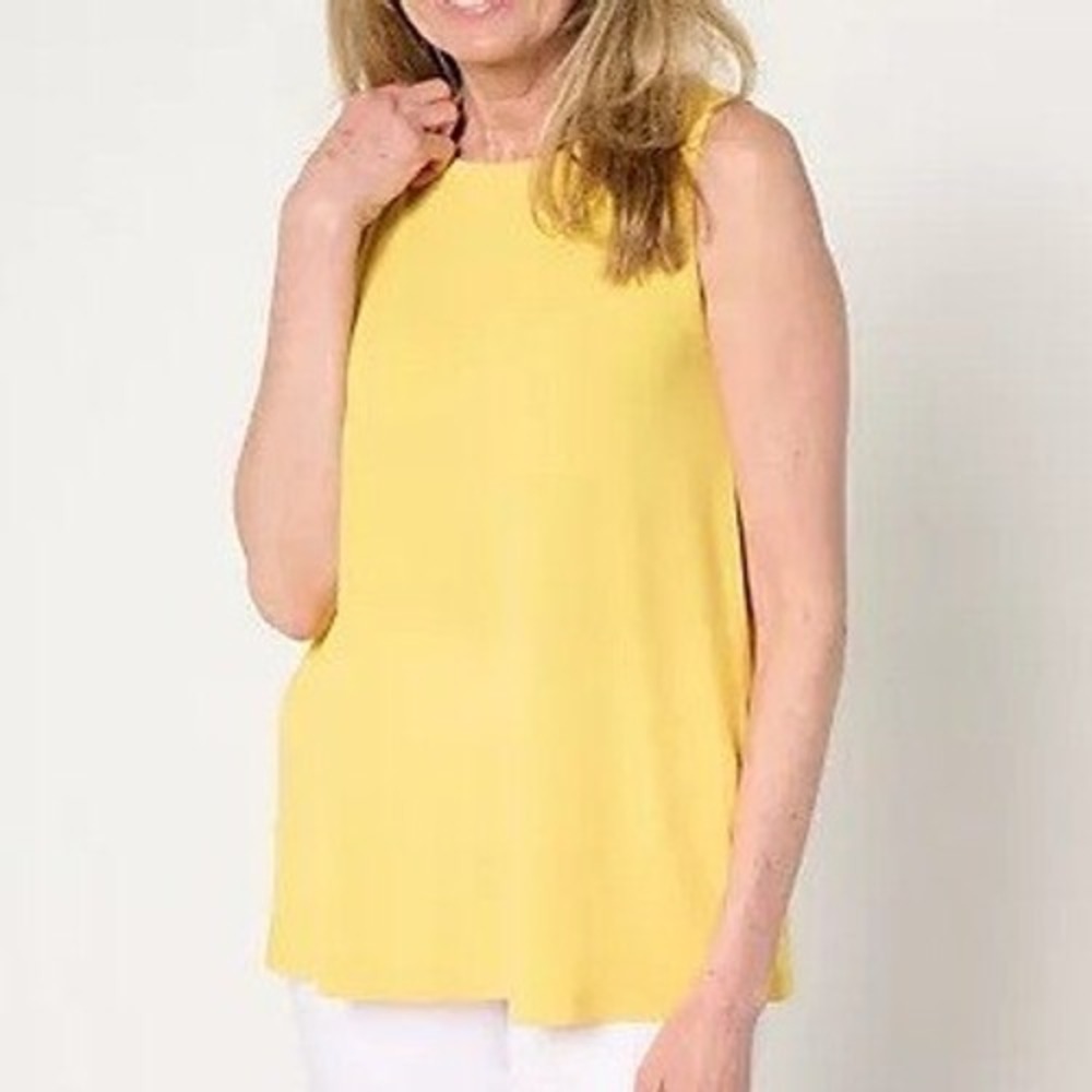 Susan Graver Modern Medium Golden Yellow Liquid Knit Sleeveless Top A690918